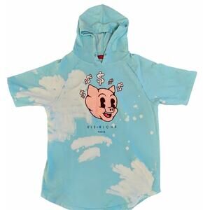 Vie + Riche Men’s XL Short Sleeve Hoodie Pig Graphic Blue Streetwear